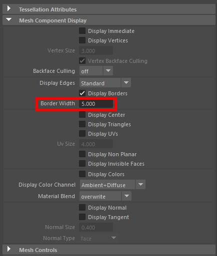 마야 설정창 Border Width
