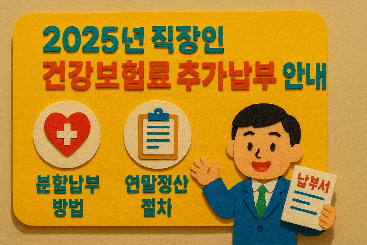 2025년 직장인 건강보험료 추가납부 안내, 분할납부 방법, 연말정산 절차 안내 이미지