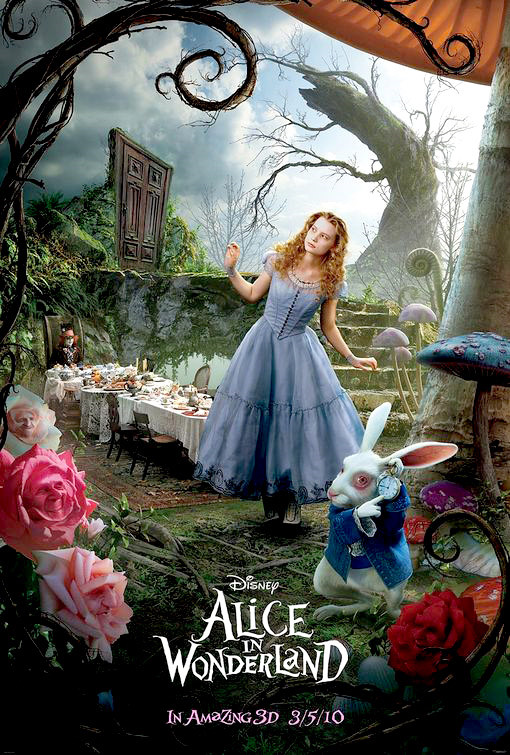숲속에서-하늘색-드레스를-입은-엘리스와-토끼가-함께-보이는-이상한-나라의-앨리스-영화-포스터-사진