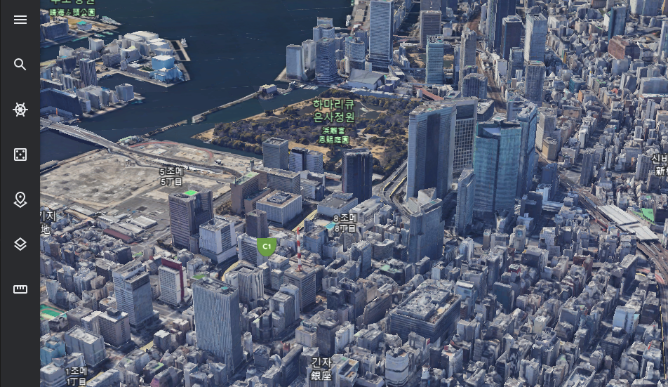 일본의 긴자 거리 건물들이 3D로 나타난 모습