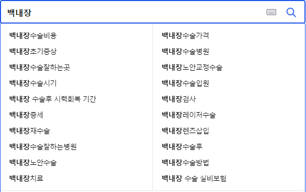 백내장 연관 검색어들