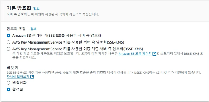 K-L1VERSE의 AWS S3 전략 - AWS S3 버킷 생성 및 정책 편집 - 6) 기본 암호화 K-L1VERSE의 AWS S3 전략 - AWS S3 버킷 생성 및 정책 편집 - 6) 기본 암호화