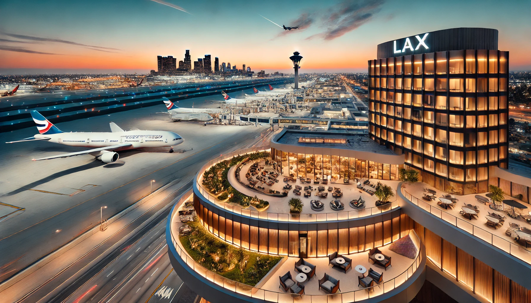 LAX 공항 전경 + 공항 근처 호텔 이미지