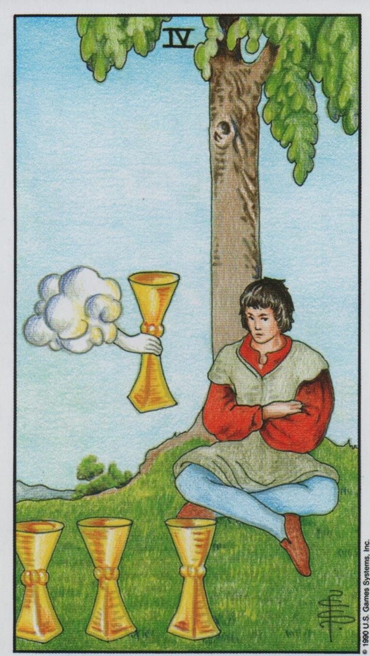  [타로 마이너카드]Four of Cups 컵 4 카드 정방향/ 역방향 뜻, 의미, 상징