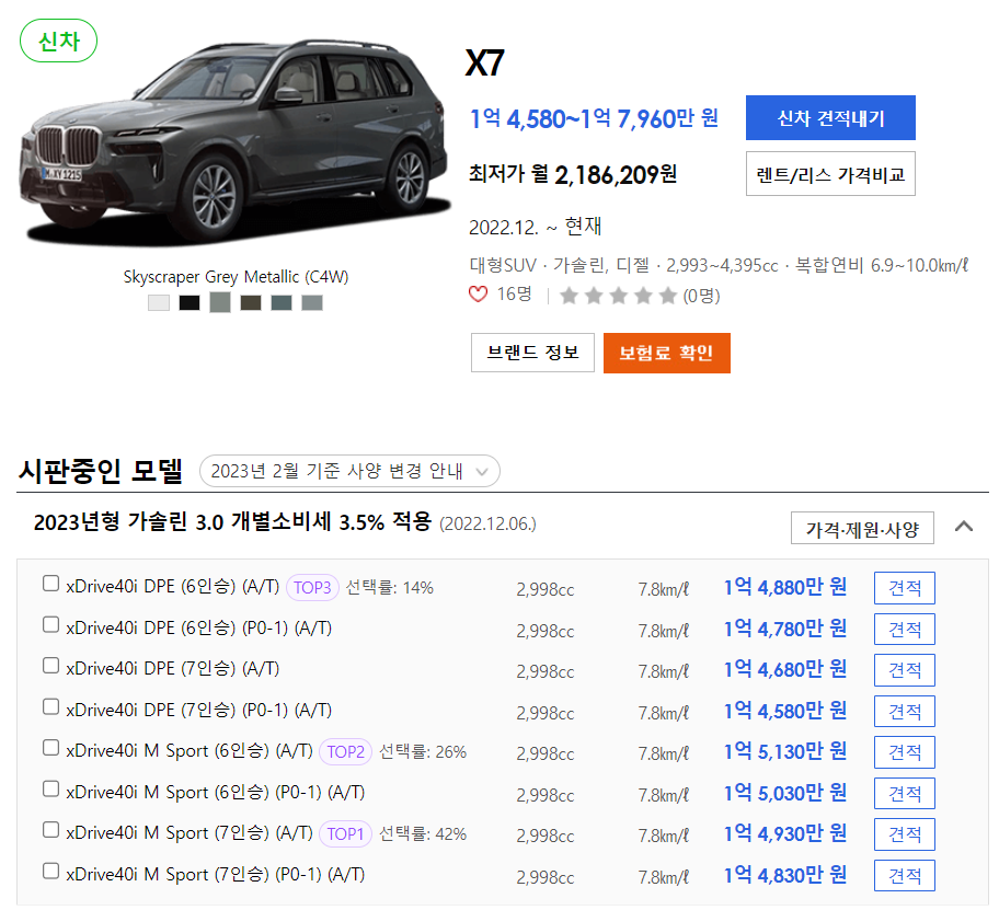 BMW X7 신차 가격