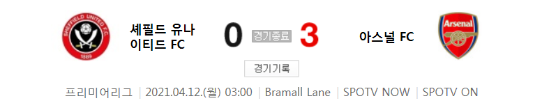  프리미어리그 / 2021년 4월 12일 경기 - 셰필드(0) VS 아스널(3) 축구 하이라이트
