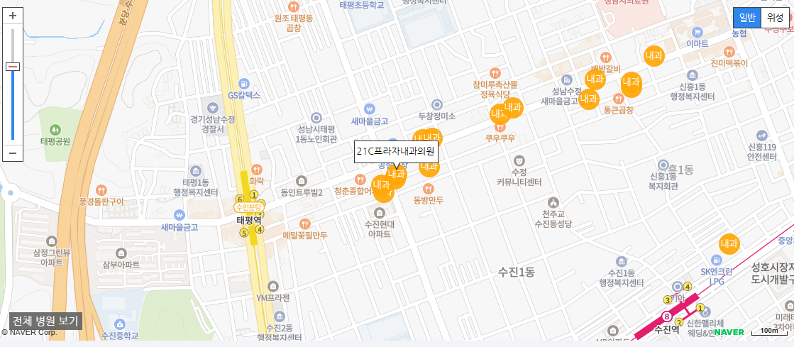 성남시 야간 진료 내과 병원 21C프라자내과의원