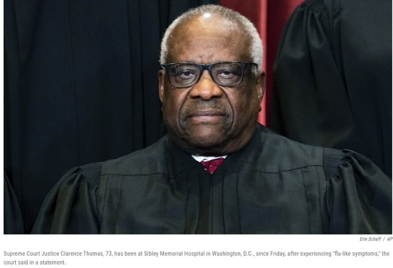  대표적 보수 법관 토마스 대법관 병명 미상 입원Justice Clarence Thomas has been hospitalized with an infection, Supreme Court says
