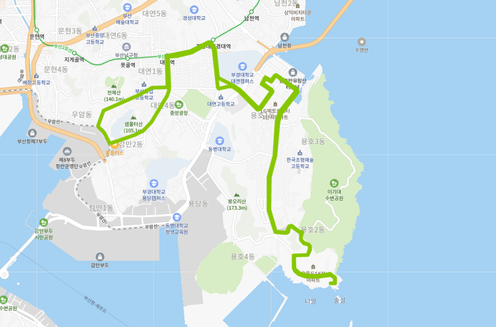  부산 남구 마을버스 2번 노선, 시간표 [오륙도, 성모병원, 이기대, 부경대, 경성대]