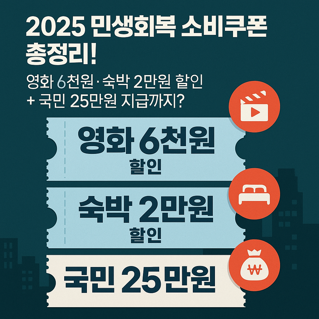 2025 민생회복 소비쿠폰 총정리! 영화 6천원·숙박 2만원 할인 + 국민 25만원 지급까지!?