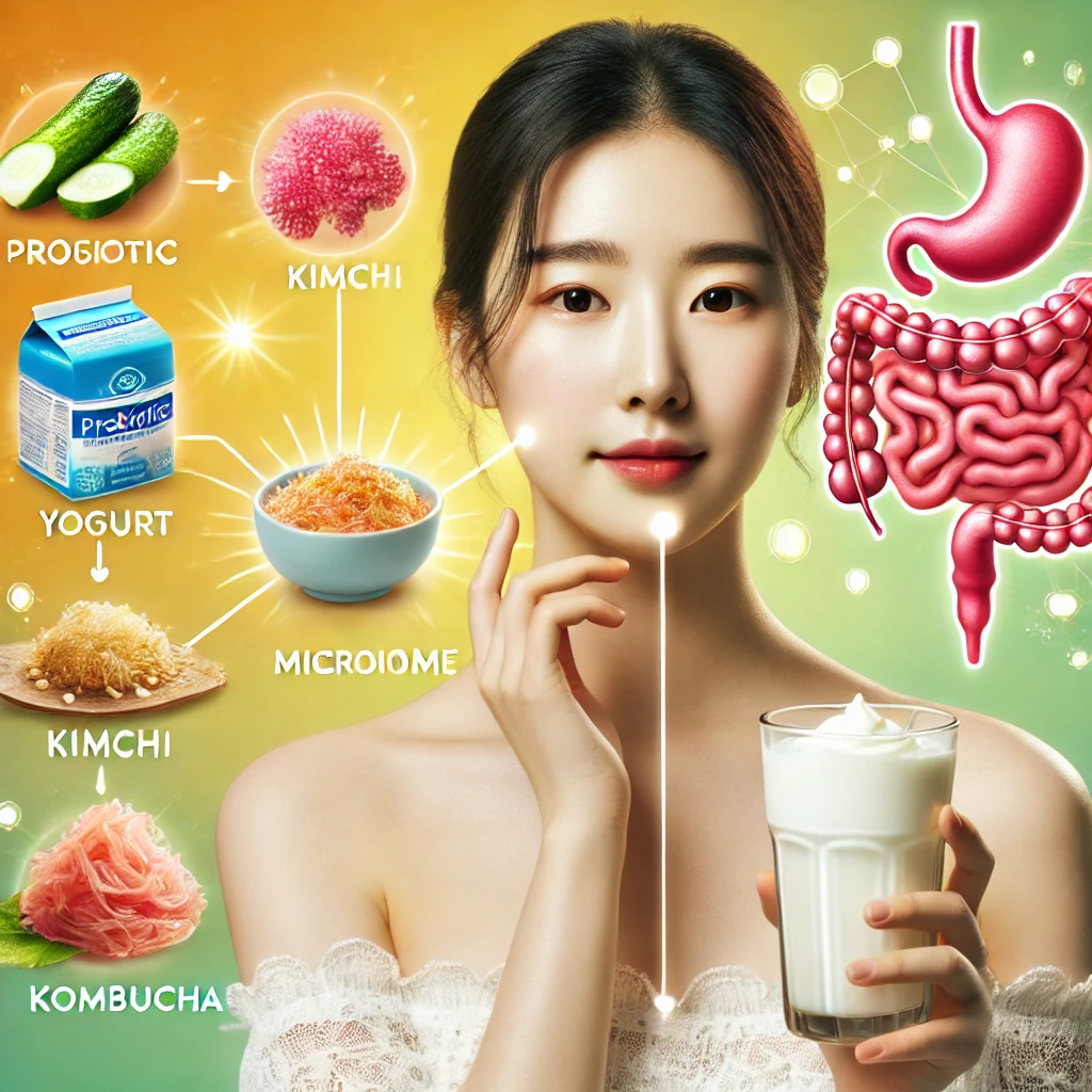 유산균과 피부 건강의 관계를 보여주는 이미지