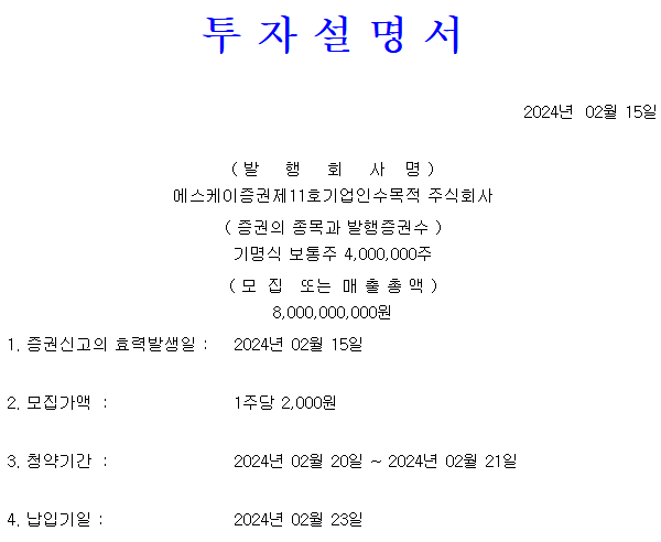 SK증권스팩11호 공모가