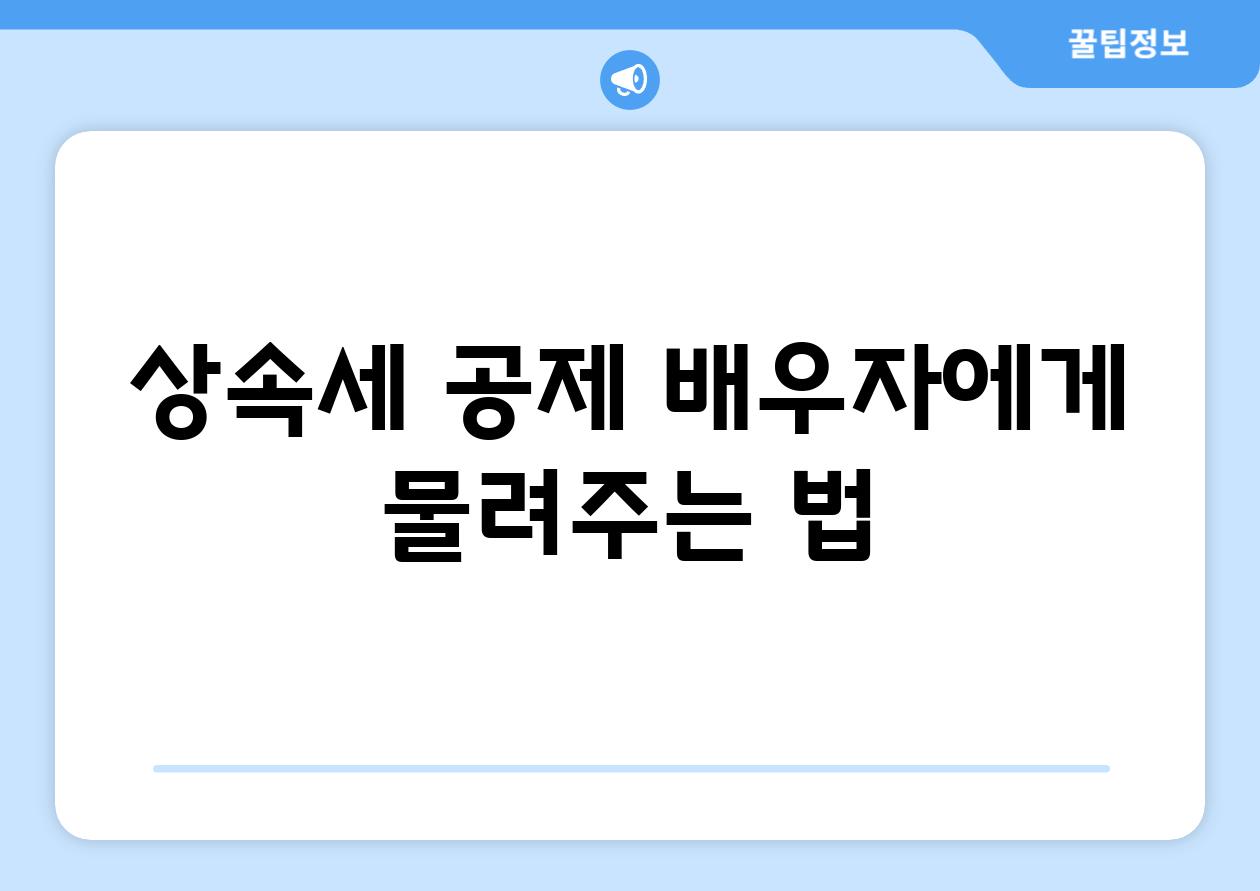 상속세 공제, 배우자에게 물려주는 법