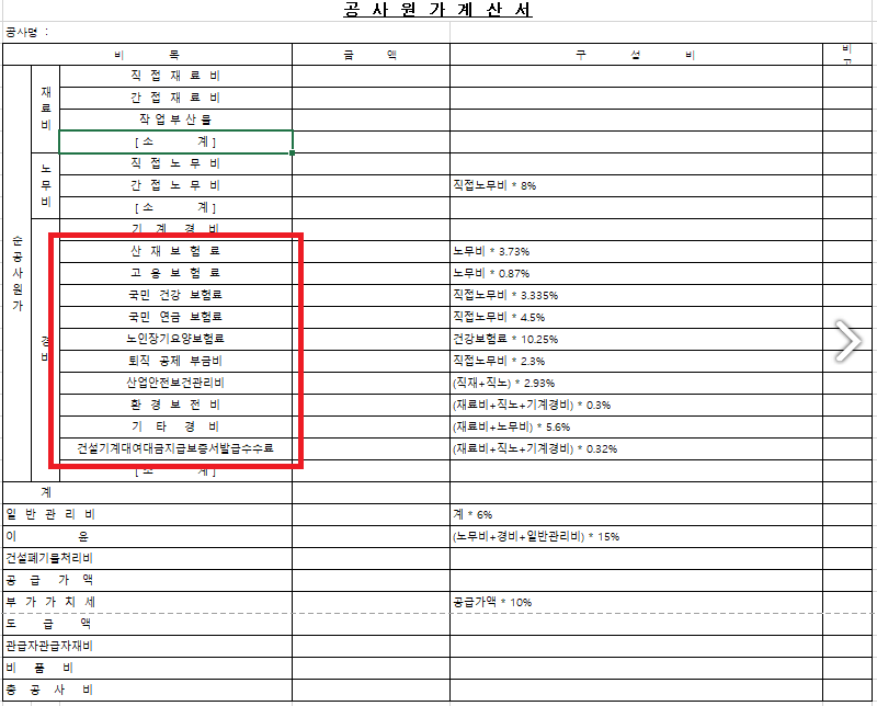 원가계산서-양식-비목별-정산대상