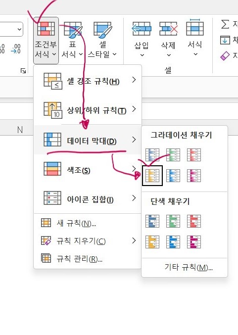 엑셀 조건부서식 데이터막대