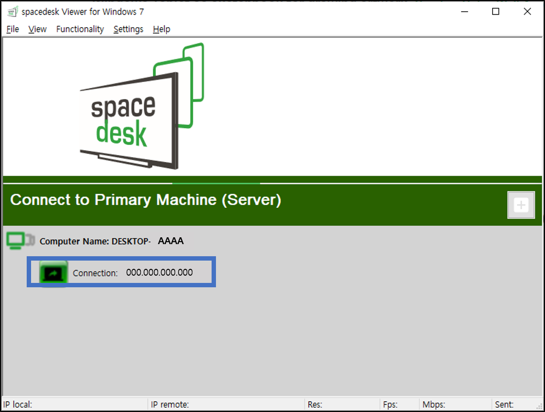 SPACEDESK-뷰어-실행-후-IP연결