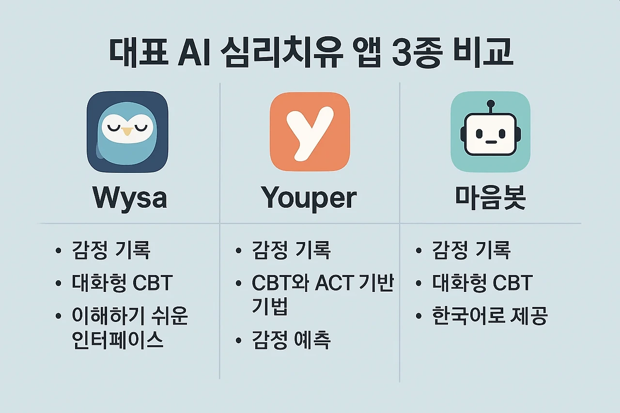 대표 AI 심리치유 앱 3종 비교 관련 이미지