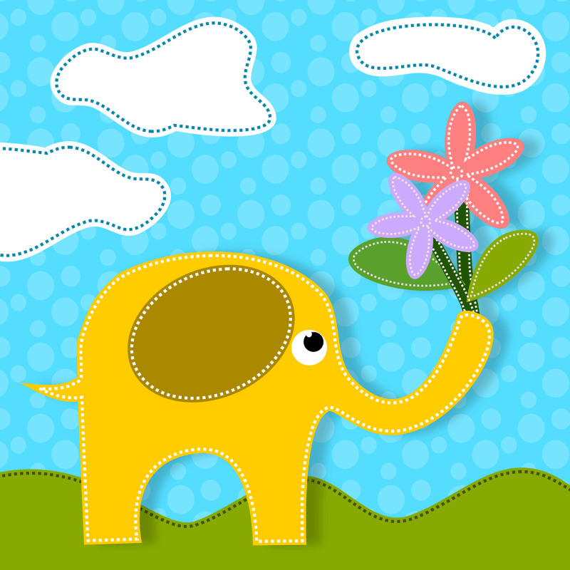 코에 꽃을 들고 있는 코끼리 그림 일러스트
