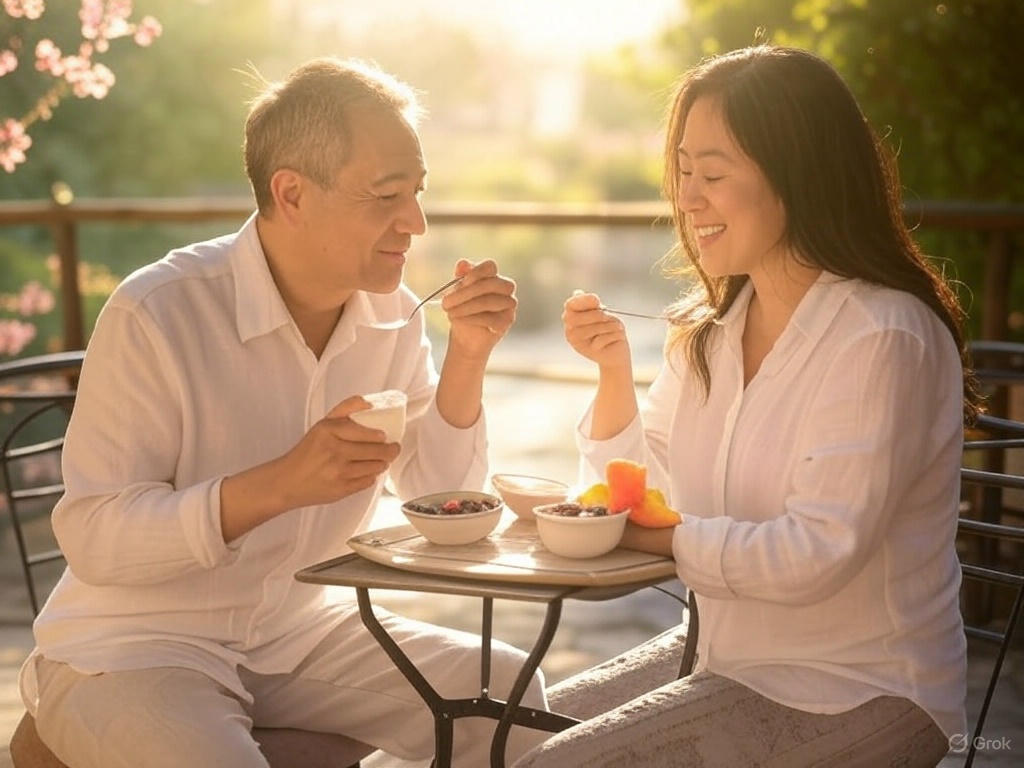 요구르트를 먹는 부부