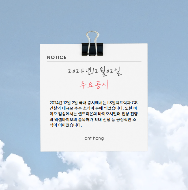 2024년 12월 2일 주요 공시 분석: LS일렉트릭·GS건설 대형 수주 소식