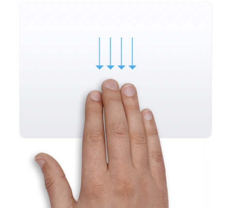 네 손가락으로 쓸어내려 사용 중인 앱의 윈도우를 모두 표시