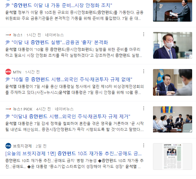 증안퍼드 공매도 금지 정채 시행