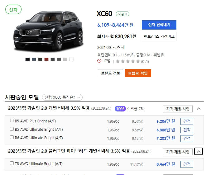 XC60 리차지 가격