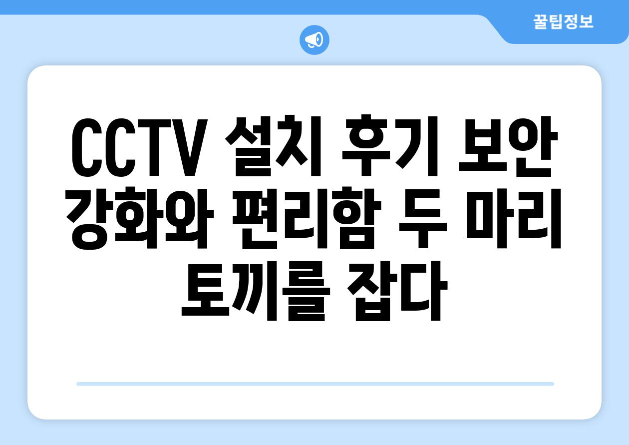 CCTV 설치 후기 보안 강화와 편리함 두 마리 토끼를 잡다