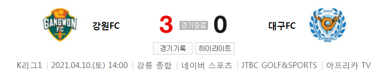  2021 K리그1 / 9라운드 - 강원FC 대 대구FC (2021년 4월 10일 경기 하이라이트)