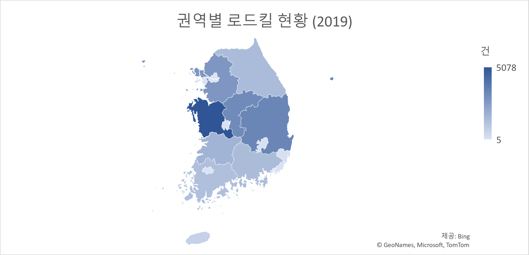 로드킬 현황 (종별 2019) 지도