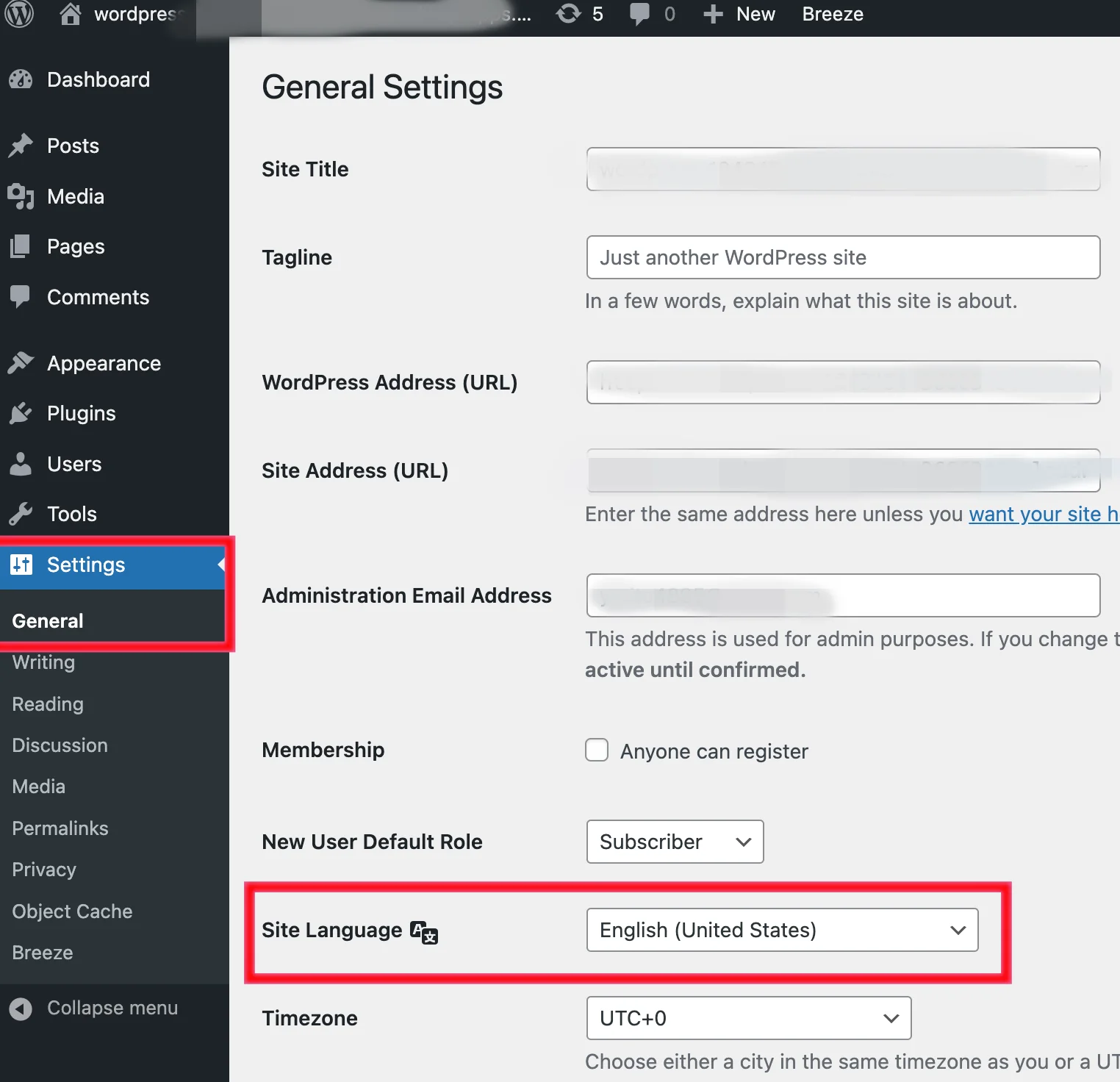 워드프레스-언어설정