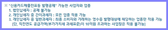 신용카드매출전표 등 발행공제 등 공제 가능한 사업자와 업종