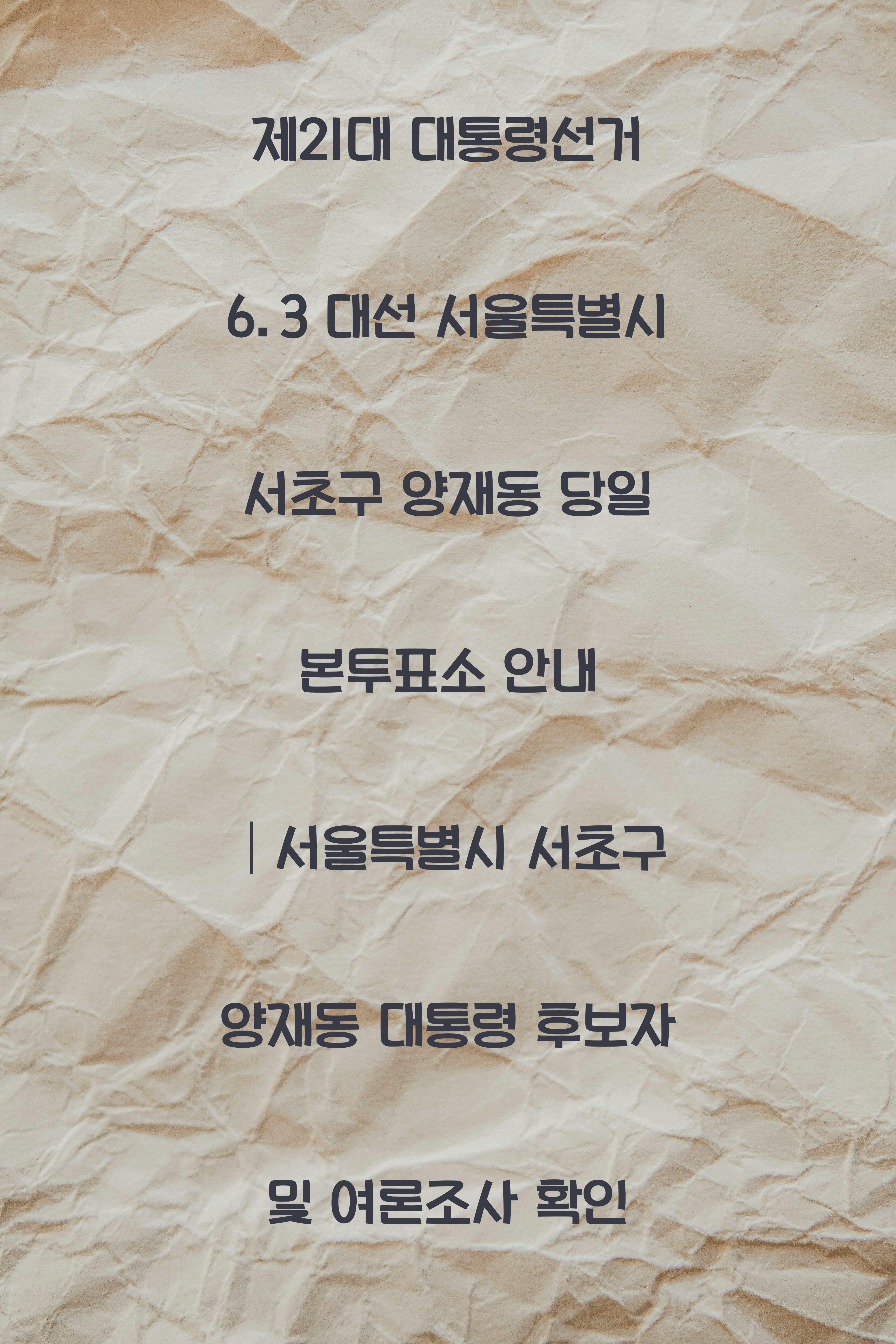 제21대 대통령선거 6.3 대선 서울특별시 서초구 양재동 당일 본투표소 안내 │서울특별시 서초구 양재동 대통령 후보자 및 여론조사 확인