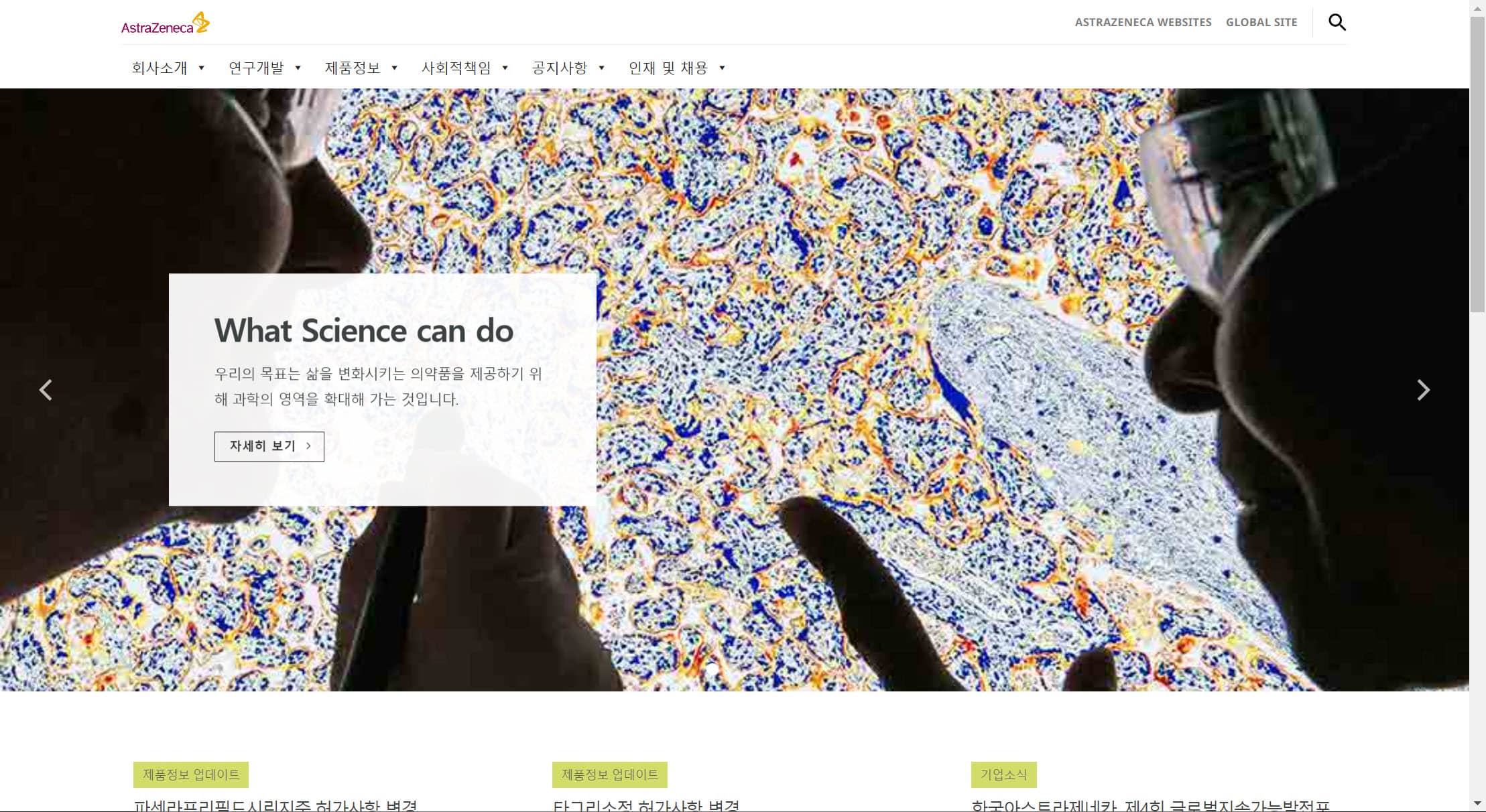 한국 아스트라제네카 사이트&#44; 워드프레스로 제작