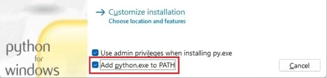Python 설치시 PATH 등록 옵션 선택 후에 설치 이미지