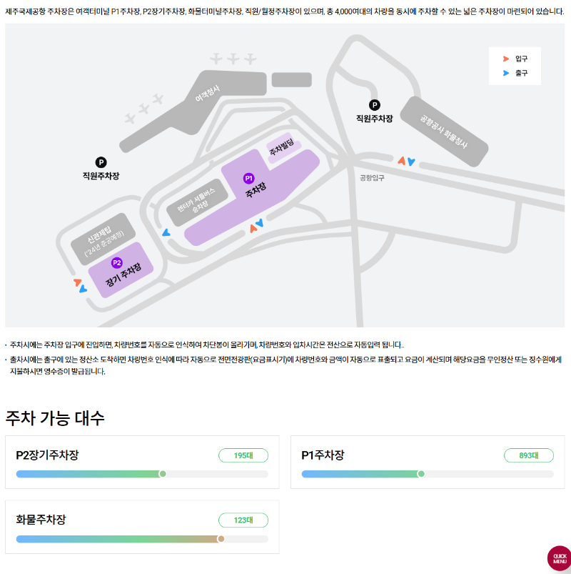 제주 결항 정보,제주 공항 실시간 주차 대수 확인 주차장 평면도