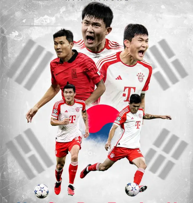 축구선수 김민재 한국 유니폼과 뮌헨 유니폼 입은 모습