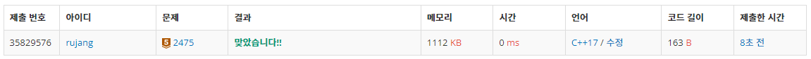백준 2475번 검증수 성능 사진