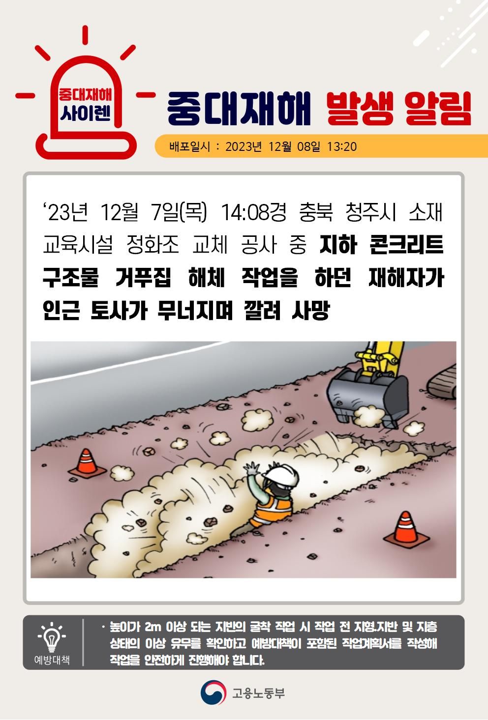 지하 콘크리트 구조물 거푸집 해체 작업 중 토사가 무너져 깔림