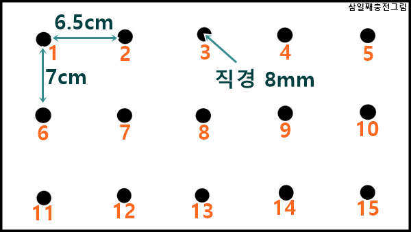 하얀 여백에 5*3의 총 15개의 점이 찍혀있는 15점 카드 트레이닝표