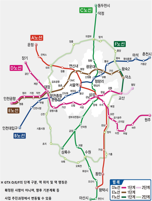 GTX 종합 노선도 (연장노선 포함)