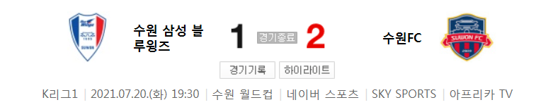  2021 K리그1 / 20라운드 - 수원 삼성 블루윙즈 대 수원FC (2021년 7월 20일 경기 하이라이트)