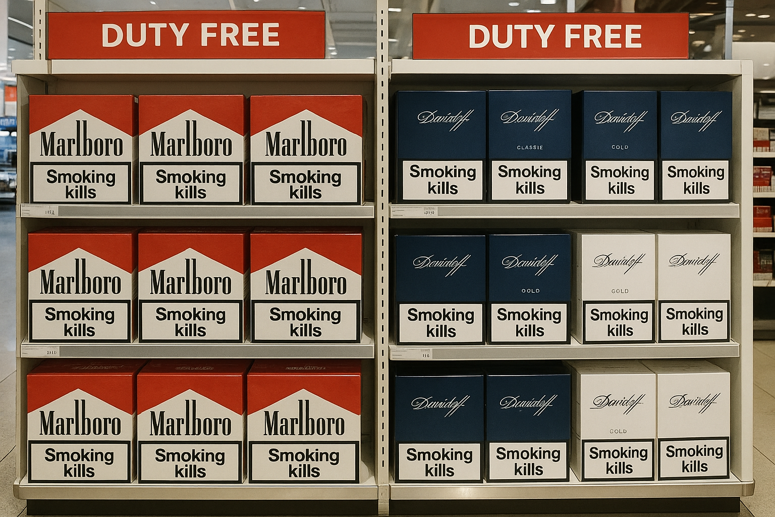 프랑크푸르트 공항 면세점 Marlboro·Davidoff 카톤 제품 면세 매대 컷