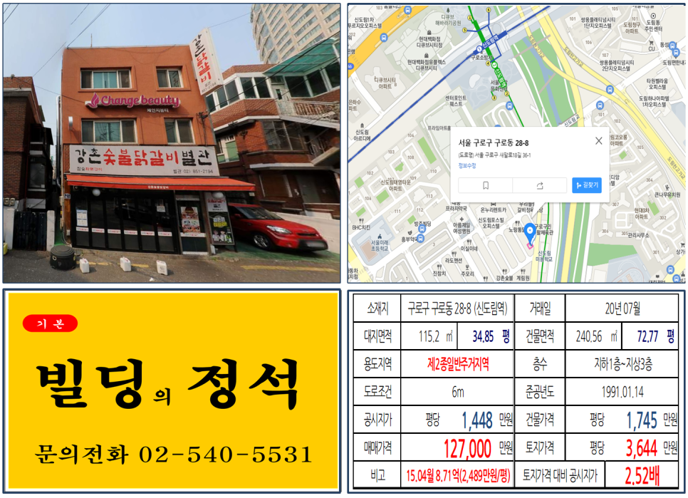  [구로구 서울 10억 꼬마빌딩 실거래가 조회] 구로동 28-8 (신도림역) 12.7억 원, 평당 3,644만 원, 신도림 디큐브시티, 신도림미용