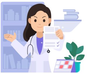 진료 결과를 설명하는 여성 의사 일러스트