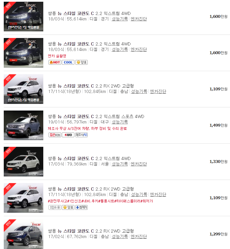 뉴 스타일 코란도C 중고차 매물