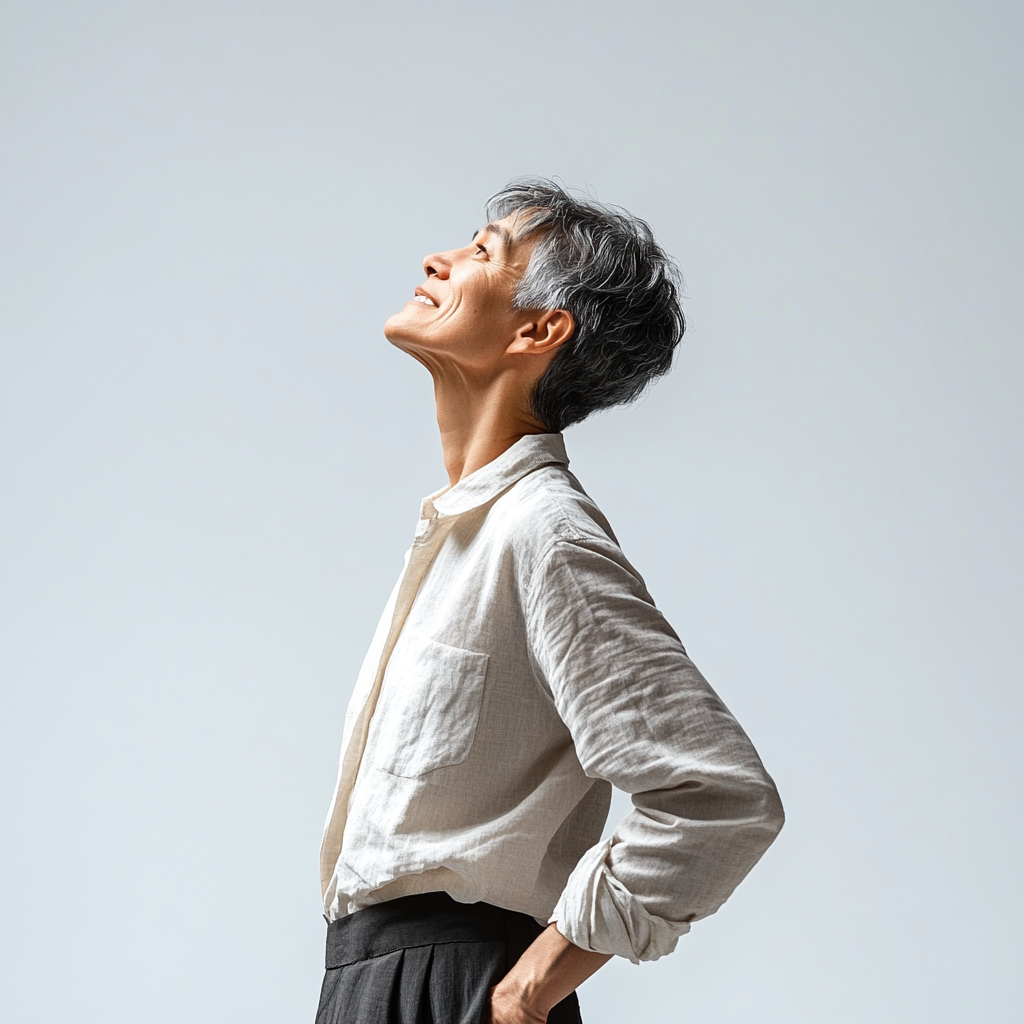 거북목 자세를 가진 남성의 측면 모습