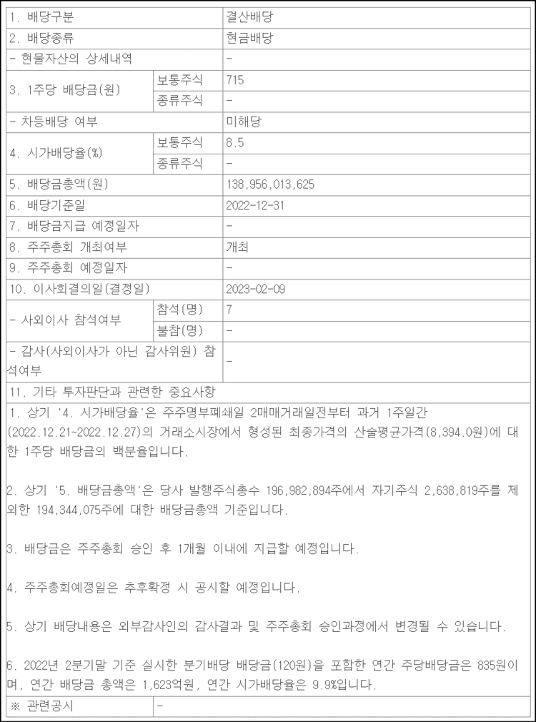  JB금융지주 제이비금융지주 22년 배당금 및 배당금 지급일 분석 및 의견