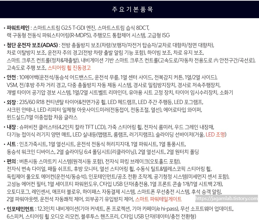 2025 쏘렌토 2.5 가솔린 터보 프레스티지 트림 기본 품목