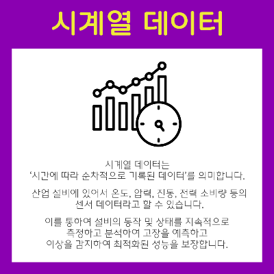 시계열-데이터는-시간에-따라-순차적으로-기록된-데이터를-의미합니다.
산업-설비에-있어서-온도,-압력,-진동,-전력-소비량-등의-센서-데이터라고-할-수도-있습니다.
이를-통하여-설비의-동작-및-상태를-지속적으로-측정하고-분석하여-고장을-예측하고-이상을-감지하여-최적화된-성능을-보장합니다.